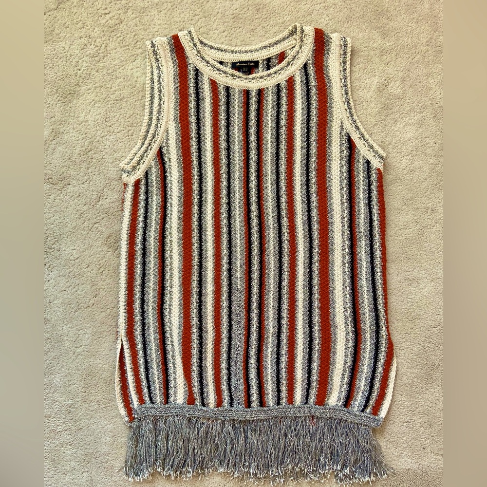 Massimo Dutti Cotton Knit Fringe Striped Sleeveless Top Sweater